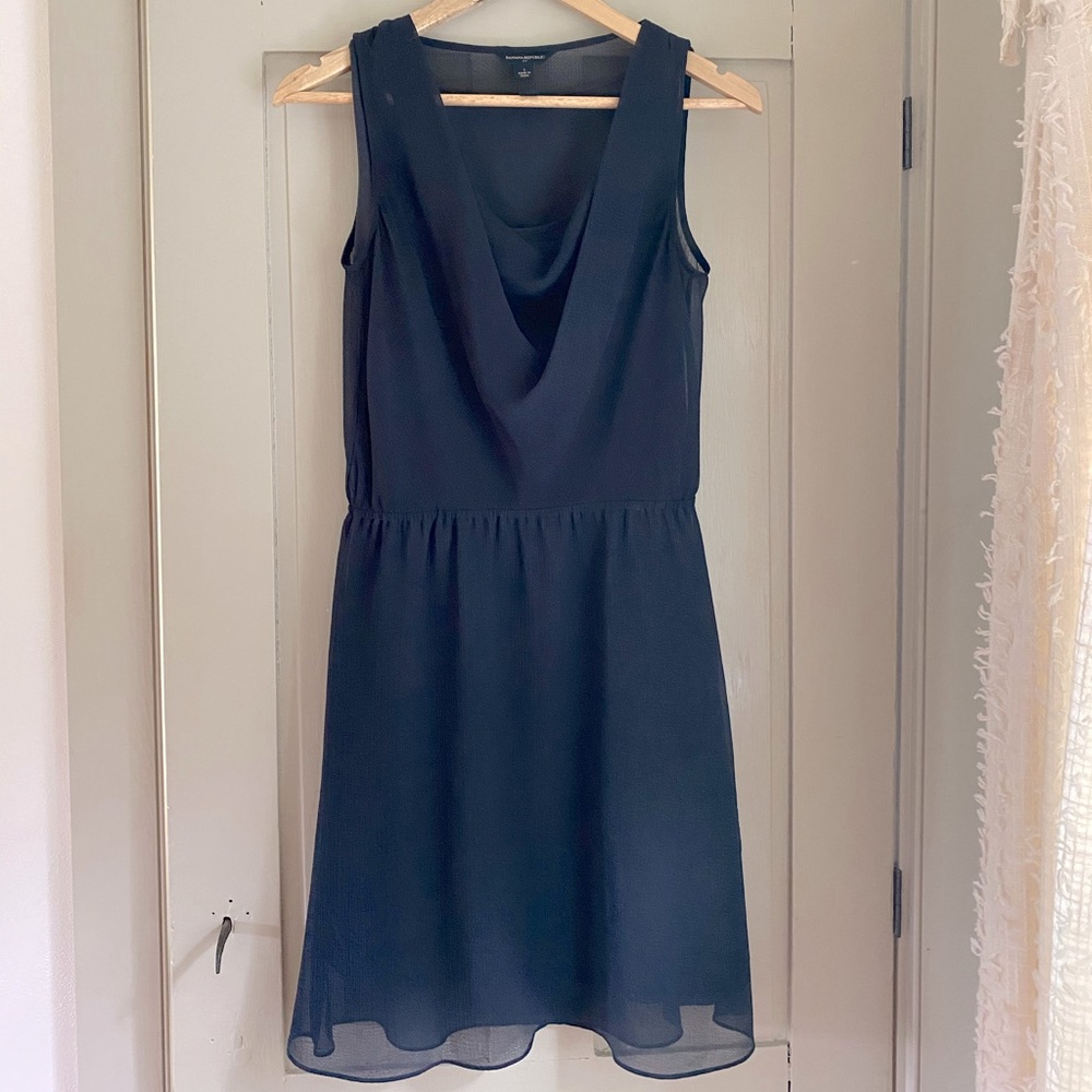 Banana Republic Navy Draped Neck Classic Dress